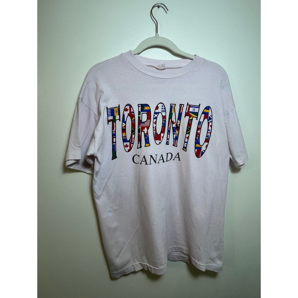 Vintage Adeem Toronto Canada Flag Graphic T-Shirt Pink Made in Canada Souvenir